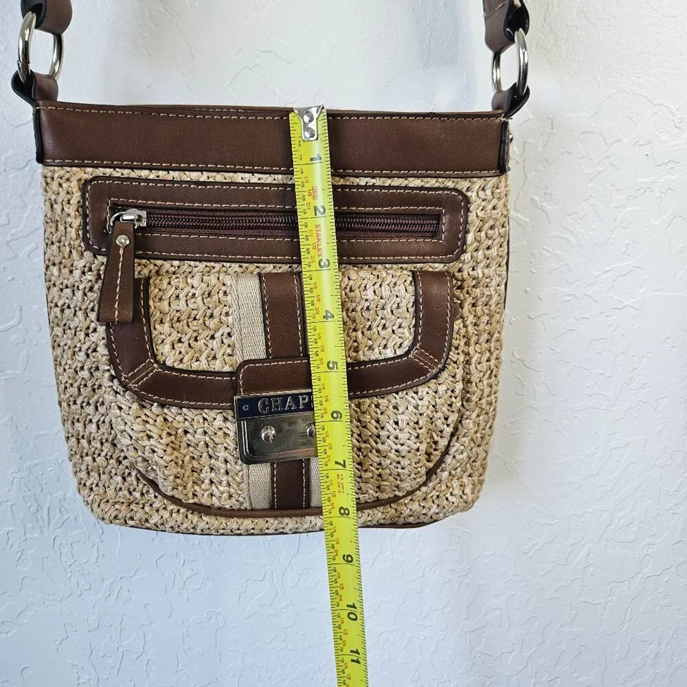 Chaps Straw & Faux Leather Crossbody Bag satchel purse Boho Cottage core Hippie - Picture 10 of 16